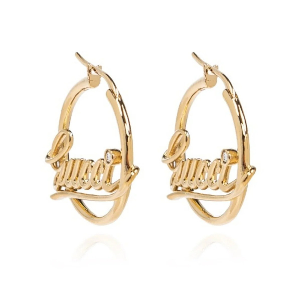 Gucci - Script Logo Crystal Hoop Earrings